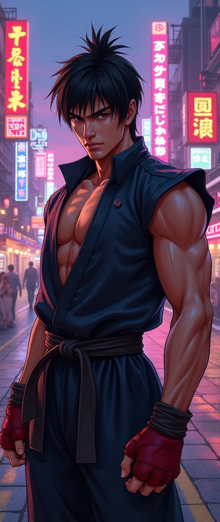 ((ultra realistic:1.3)), (best quality:1.3), (illustration), (hyper detailed), (high quality), perfect face, masterpiece,  intricate details, sexy jin kazama tekken fighting 