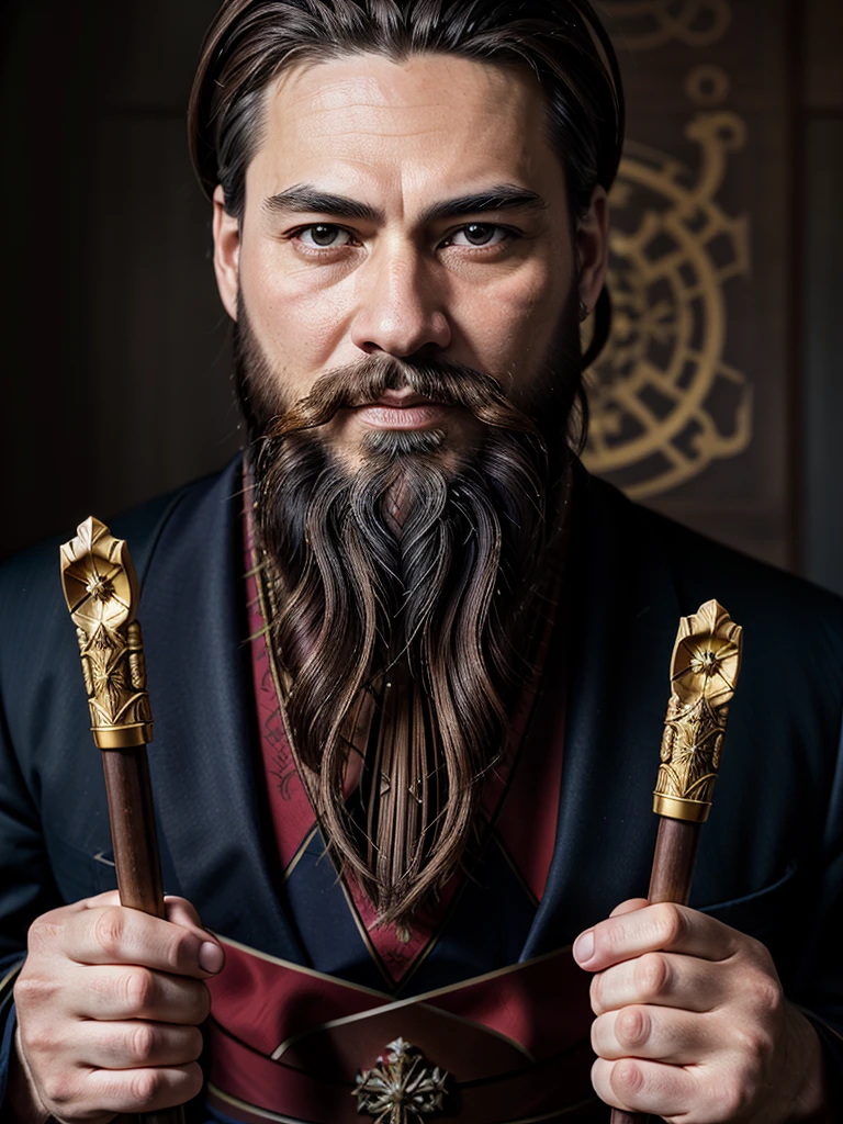 Otto I、German、sacredローマ皇帝、crown、sacred、Holding a scepter and a sword、cool、40s、Brown beard、oil、Ukiyo-e、Portraiture
