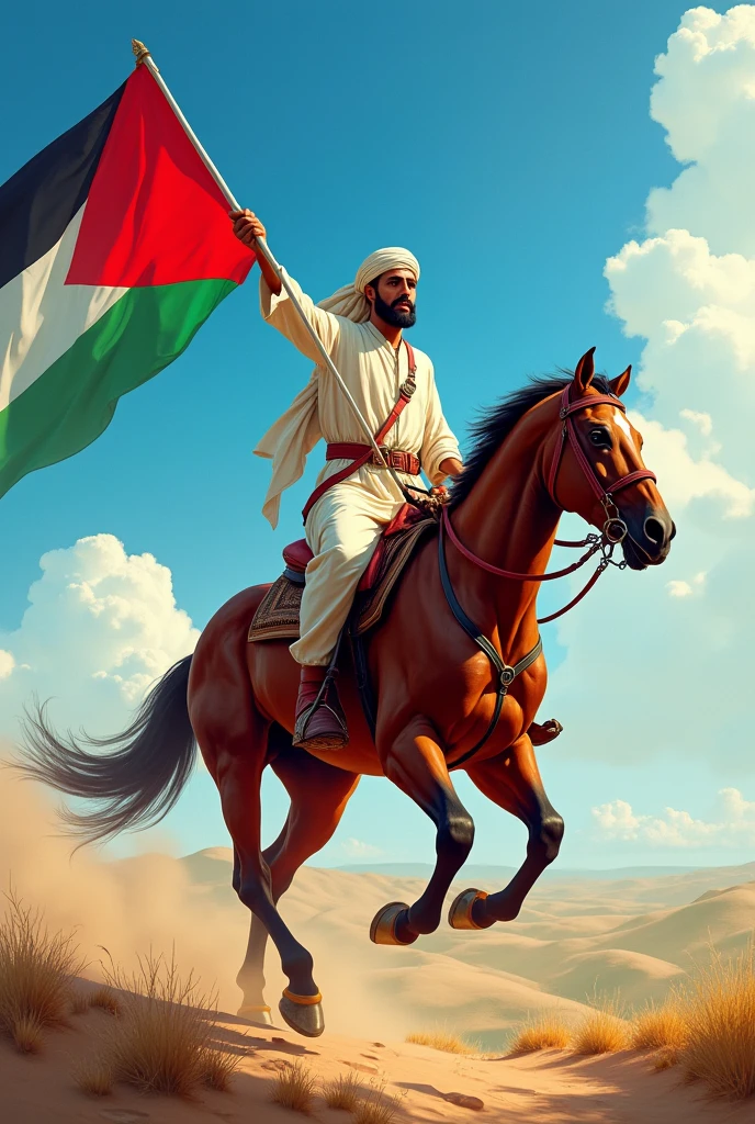 Palestine flag on horse with kamewz shalwer man
