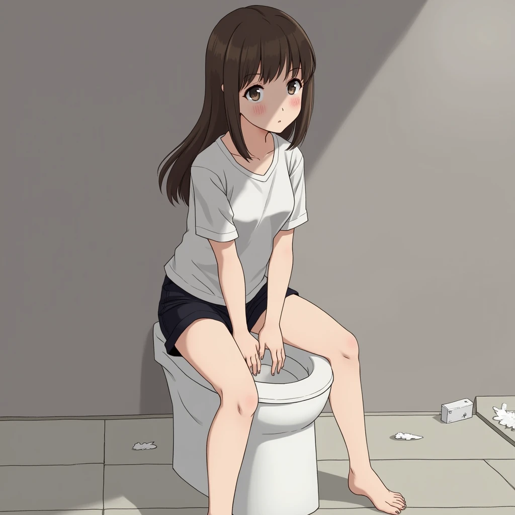 beautiful girl,squatting,Showing pussy,not wearing clothes,Not wearing underwear,bare,masturbate,in the bathroom