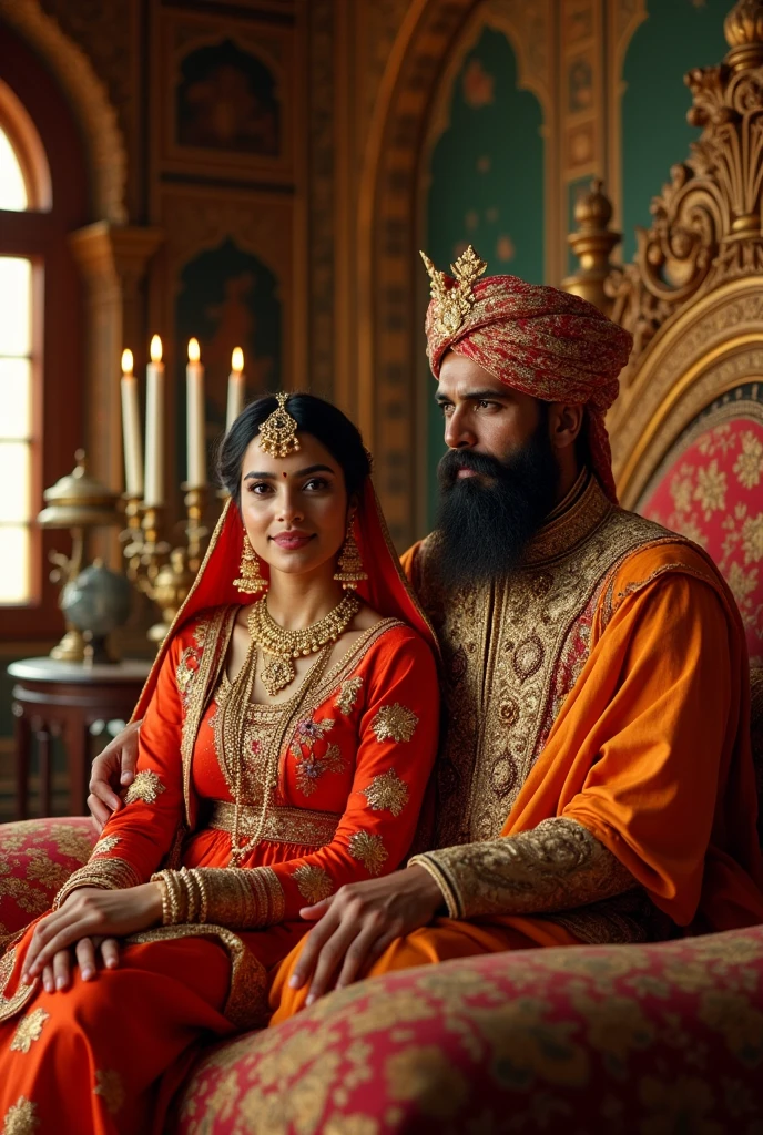 The princess of Rajasthan is sitting on a bed near her father Raja Ratan Singh in his room.