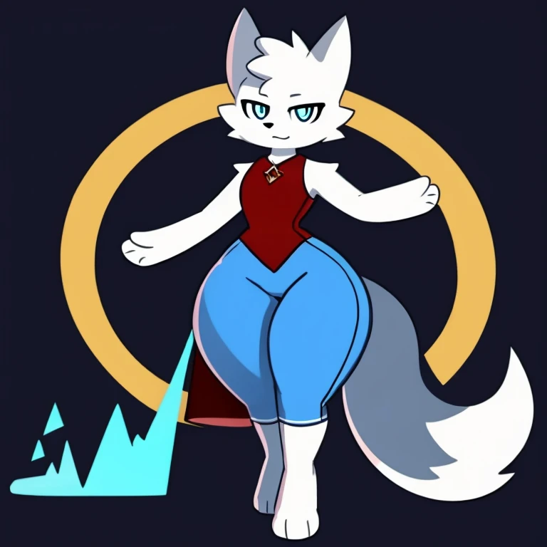 White fur, Wolf, anthro, furry, solo, simple art ,Cold eyes,( wide hips:1.2) ,full body, clothing,See the feet,Holding the large clock with both hands