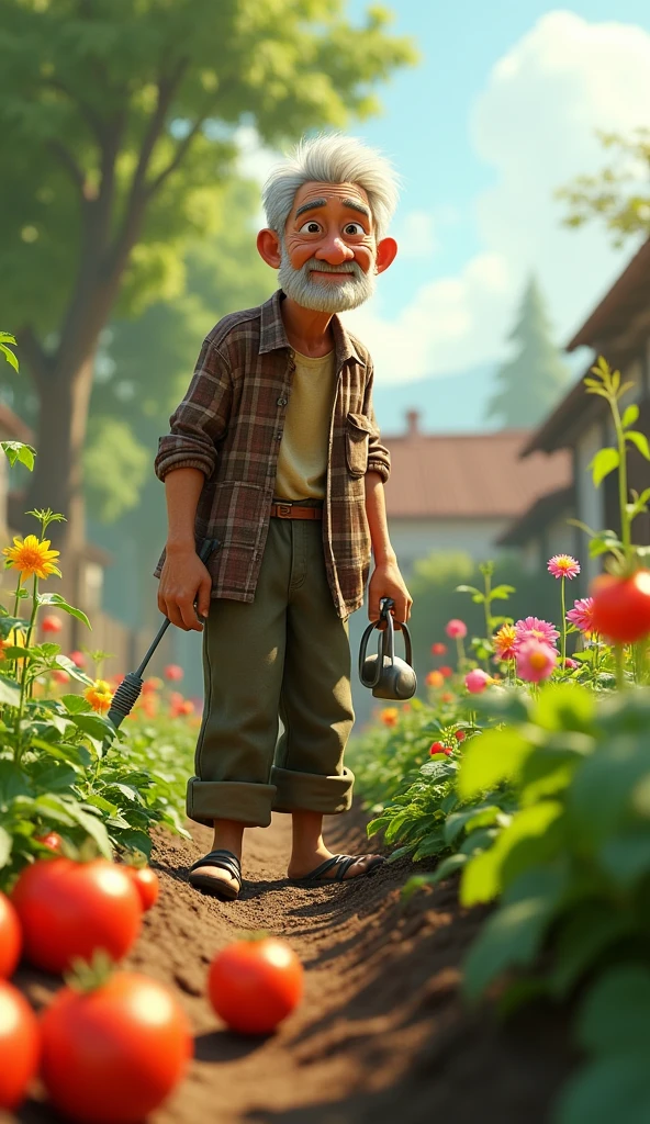 Uncle Tu is an elderly man, Lean with gray hair and tanned skin. He usually wears simple clothes like old shirts, Long pants and flip-flops. He waters the vegetable garden and pulls weeds.
3D animation