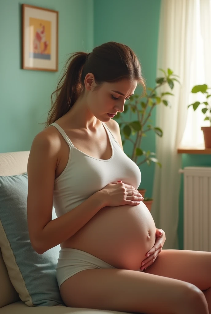 Very pregnant wating for hospital woman  underwear  ass