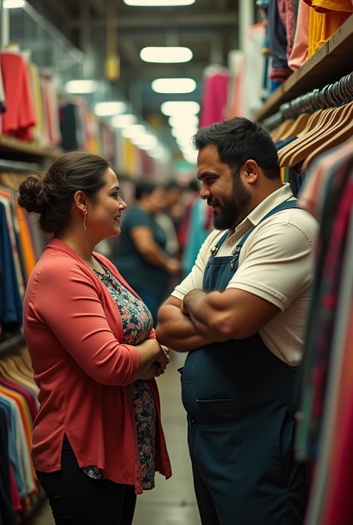 A cashier yells at a fat person who wanted to buy clothes at the cashier's store.