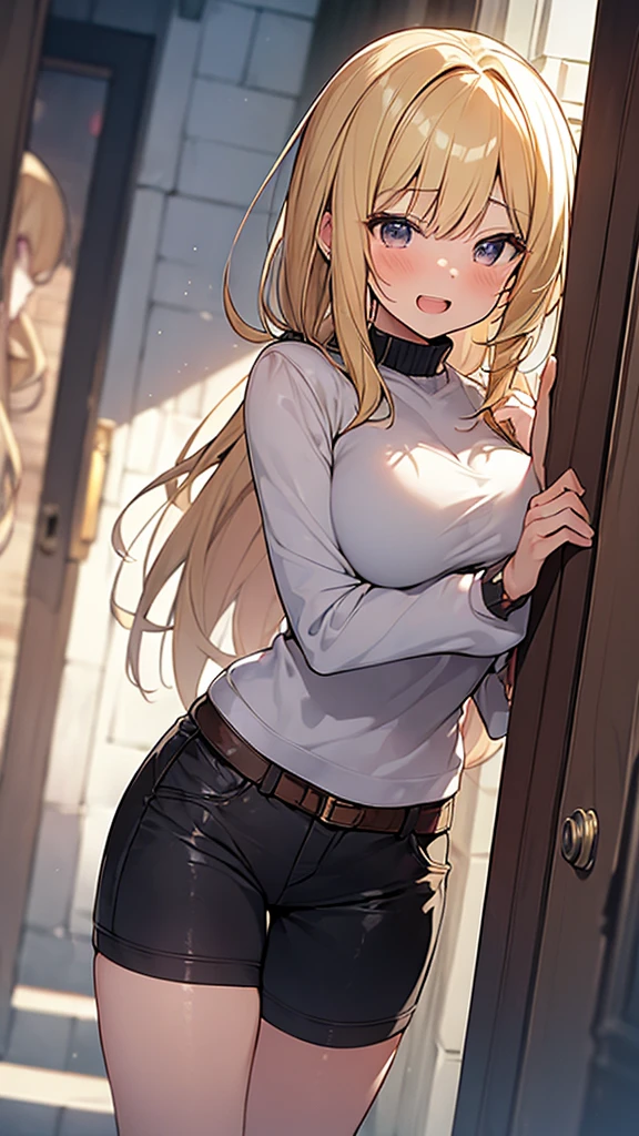 wearing a school outfit,((extremebig tits)),(highest quality、4k、8k、High Resolution、masterpiece:1.2)、Super detailed、(Photorealistic:1.37)、Portrait、Sharp Focus、feminine、delicate、White skin、female curves、Gentle expression、Soft lighting、Bright colors、Artistic atmosphere, shy expression, showing  tits, in school, big pointy nipples, close-up on face and tits, waist-up-portrait, short blond curly hair, orange eyes, cute face, 