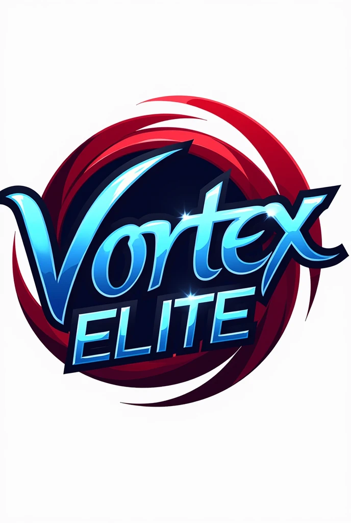 Logo esports vortex elite "vortex" means vortex or spiral, which can be depicted with rotating or flowing design elements, like a spiral that encircles the text. This gives the impression of dynamics and energy..Temporary "elite" indicating something superior or of high quality. This can be shown by using elegant and modern fonts., and contrasting colors to highlight the quality of professionalism.So, untuk logo vortex elite:"vortex" will be represented by a spiral or vortex element that surrounds or complements the text.."elite" will be shown with bold and elegant text, using modern fonts and blue color for a professional impression.The combination of blue and red will add an energetic and dynamic impression., with blue text and red swirl accents. This logo remains in PNG format without background for flexibility of use..