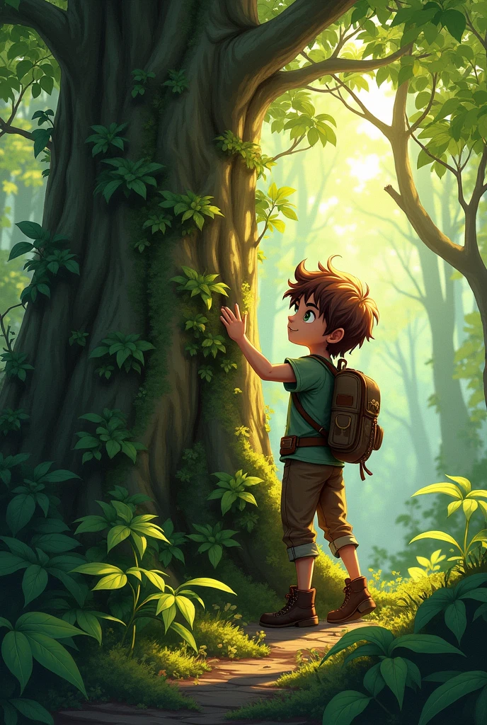 One day he climbed a giant tree 
