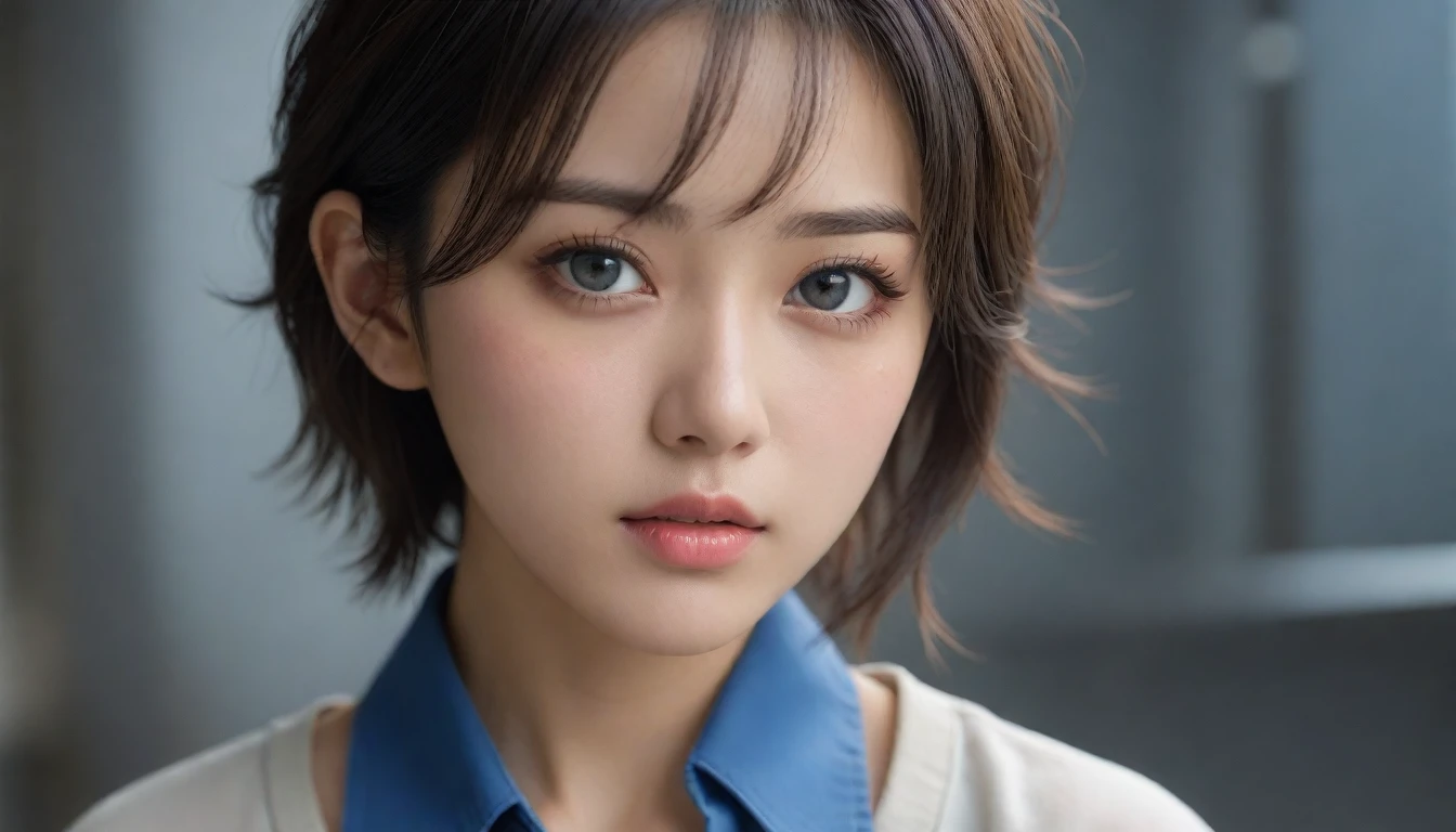 8k, Ultra-high resolution, Highest quality, masterpiece, 三分割法によるphotograph,Surreal, photograph, 1 , (:1.3), cute, cute顔, 細部までBeautiful Eyes, 細かくdetailedに,masterpiece,One Girl:1.2,Japanese women,Young Wife,cowboy shot,glaring,Black short hair,messy hair,(Dirty work clothes:1.3),Staring through the wire mesh,Blue Collar,Factory wall,heavy rain,(Beautiful attention to detail),Subtle details, detailedな顔,anger,Attractive eyes,(ポートレートphotograph:1.4),(Photorealistic images:1.4),Fantasy art,(Beautiful Face:1.4),美しくAttractive eyes、Beautiful Eyes、Grayscale 16Bits,(Tight waist:1.4)、(Beautiful with perfect body proportions:1.4),Pink Lips,Looking at the audience,(((Ideal body type))),A-cup small breasts :2,、Portraiture:2、Perfect Anatomy、鮮明なdetailed、detailed,Fashion magazine cover,Thin lips,完璧でBeautiful Face ,完璧でcute顔, Skin with attention to detail, Perfect limbs、Narrow waist,Surreal,Light and shadow,backlighting