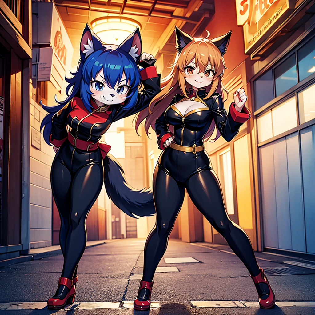 Gintama style , Anime magazine pinup , clothed erotica , furry cat woman , wide hip , thin body , round face