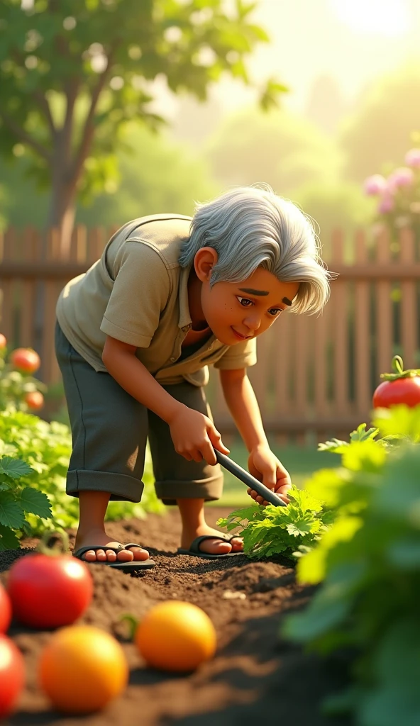 Uncle Tu is an elderly man, Lean with gray hair and tanned skin. He usually wears simple clothes like old shirts, Long pants and flip-flops. Weeding the vegetable garden
3D animation
