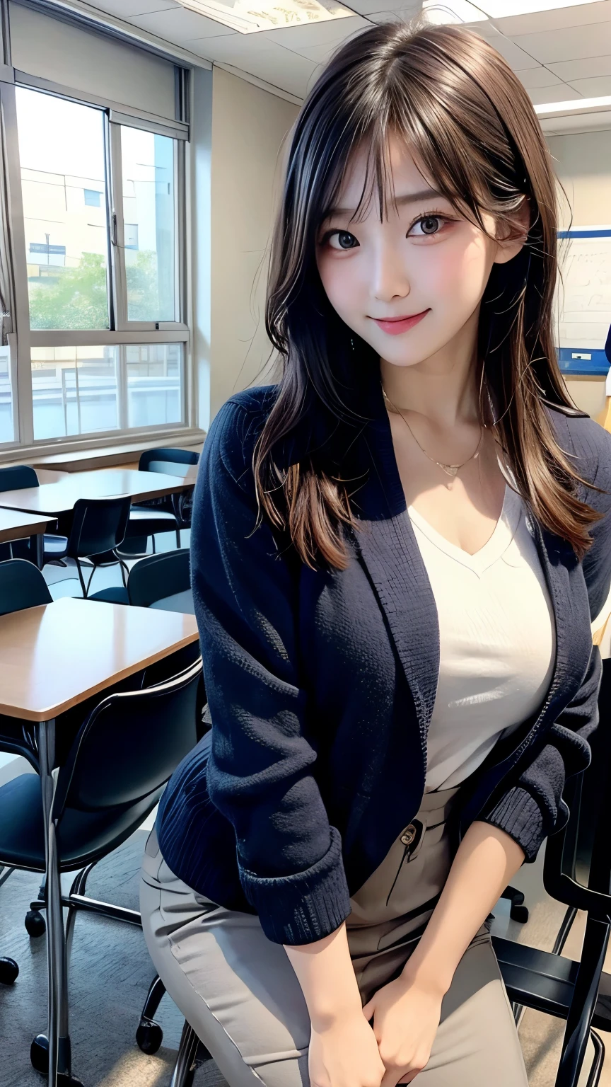 high school classroom During class beautiful teacher