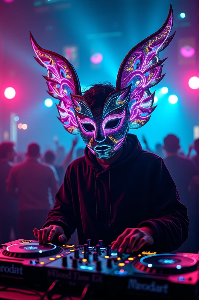 MAKE A MASK WITH WINGS. FOR A DJ. WITH WEIRD AND UNIQUE ASPECTS