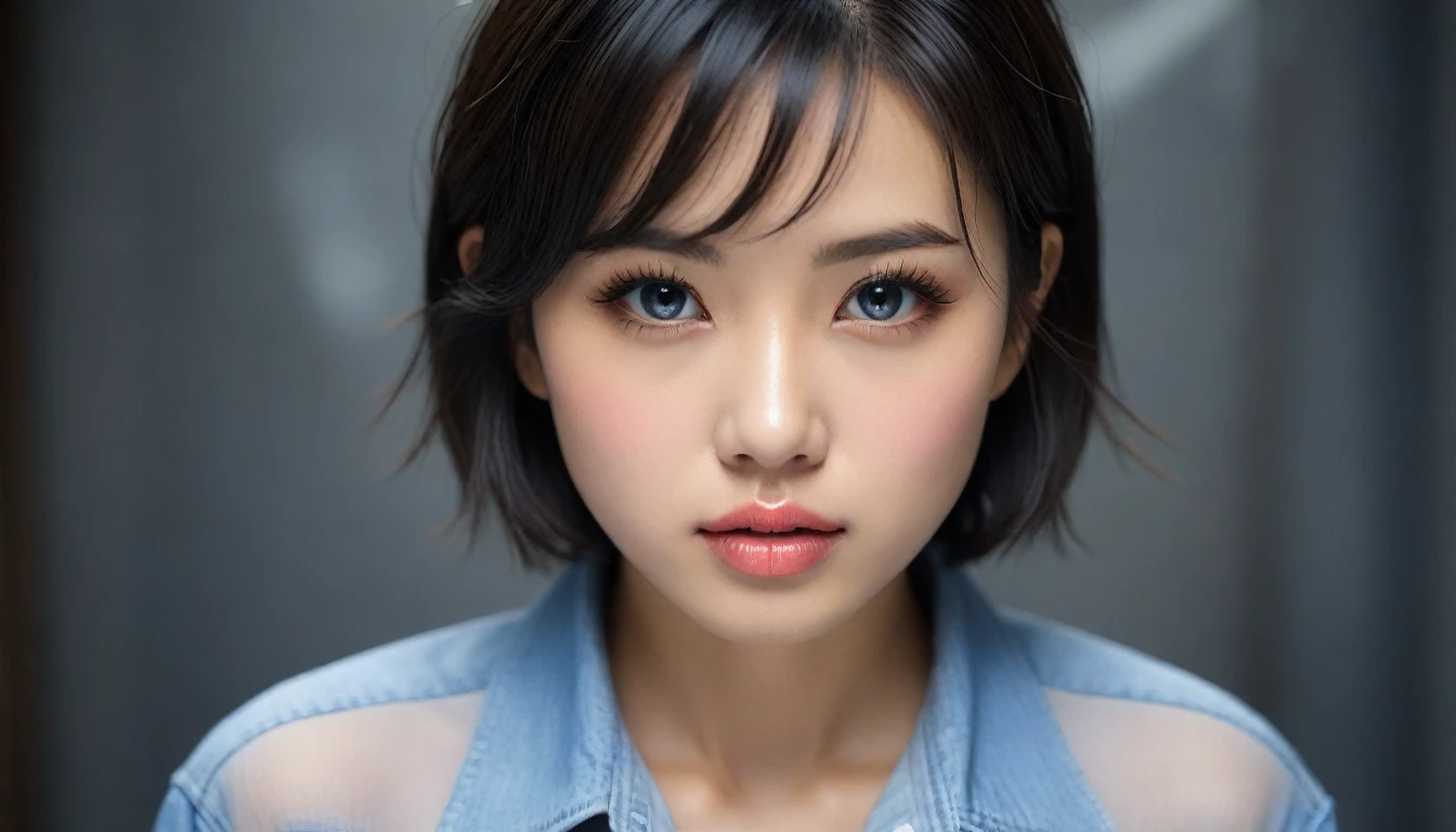 8k, Ultra-high resolution, Highest quality, masterpiece, 三分割法によるphotograph,Surreal, photograph, 1 , (:1.3), cute, cute顔, 細部までBeautiful Eyes, 細かくdetailedに,masterpiece,One Girl:1.2,Japanese women,Young Wife,cowboy shot,glaring,Black short hair,messy hair,(Dirty work clothes:1.3),Staring through the wire mesh,Blue Collar,Factory wall,heavy rain,(Beautiful attention to detail),Subtle details, detailedな顔,anger,Attractive eyes,(ポートレートphotograph:1.4),(Photorealistic images:1.4),Fantasy art,(Beautiful Face:1.4),美しくAttractive eyes、Beautiful Eyes、Grayscale 16Bits,(Tight waist:1.4)、(Beautiful with perfect body proportions:1.4),Pink Lips,Looking at the audience,(((Ideal body type))),A-cup small breasts :2,、Portraiture:2、Perfect Anatomy、鮮明なdetailed、detailed,Fashion magazine cover,Thin lips,完璧でBeautiful Face ,完璧でcute顔, Skin with attention to detail, Perfect limbs、Narrow waist,Surreal,Light and shadow,backlighting