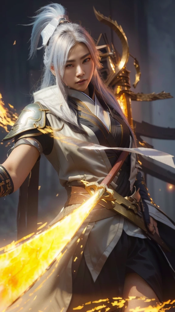 a close up of a person holding a sword and a fire, heise jinyao, keqing from genshin impact, zhongli from genshin impact, inspired by Huang Shen, inspired by Yang Jin, by Yang J, loong, zhao yun, inspired by Cao Buxing, xianxia hero, inspired by Fan Kuan, extremely detailed artgerm, ig model | artgerm, seraphine ahri kda, mobile legends, crystalline skin, ice mage, splash art, 8k, ultra hd, ultra detailed texture, hyper realistic, masterpiece, detailed texture, detailed face, detailed skin, detailed lighting, (photorealistic:1.5), best quality, beautiful lighting, cinematic lighting, professional lighting, ultra highres, realistic, detailed hair, real hair, high quality, (realskin:1.5), extremely detailed, finely detail, ultra-detailed