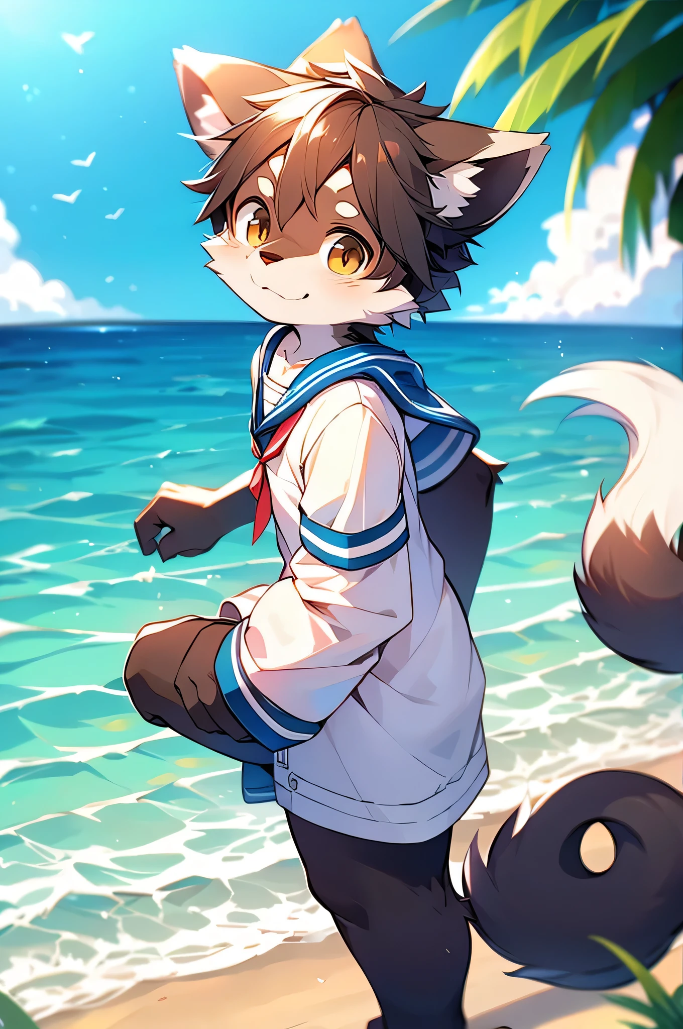 author:Kirito,Brown fur,alone,Furry,Ocean,Sailor suit