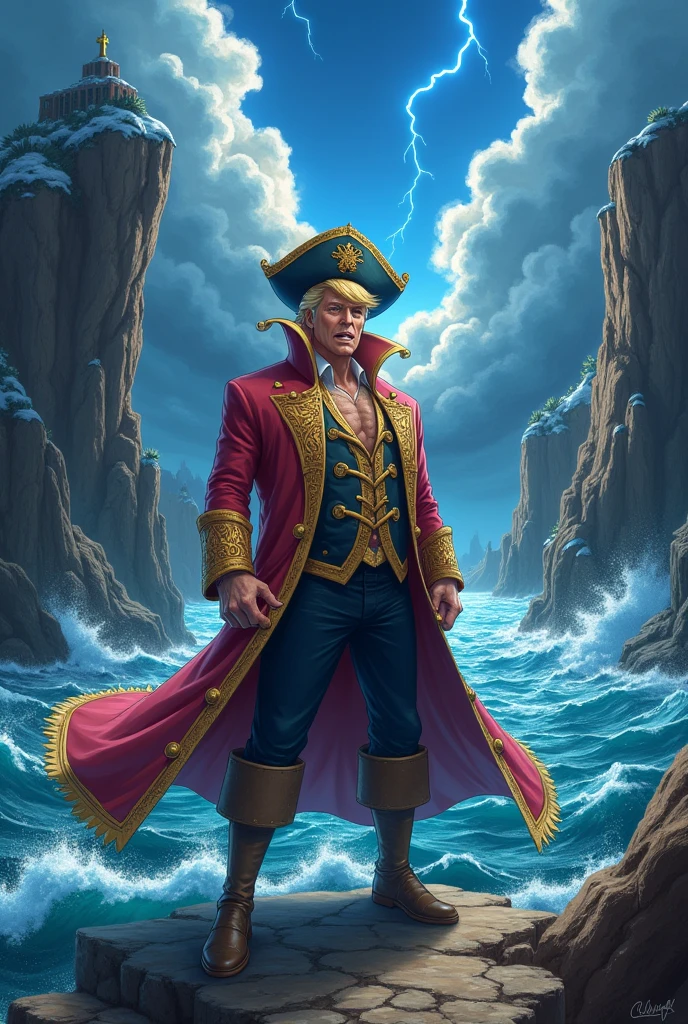 Trump was elected as one of the Seven Warlords of the Sea and encountered Donquixote Doflamingo.