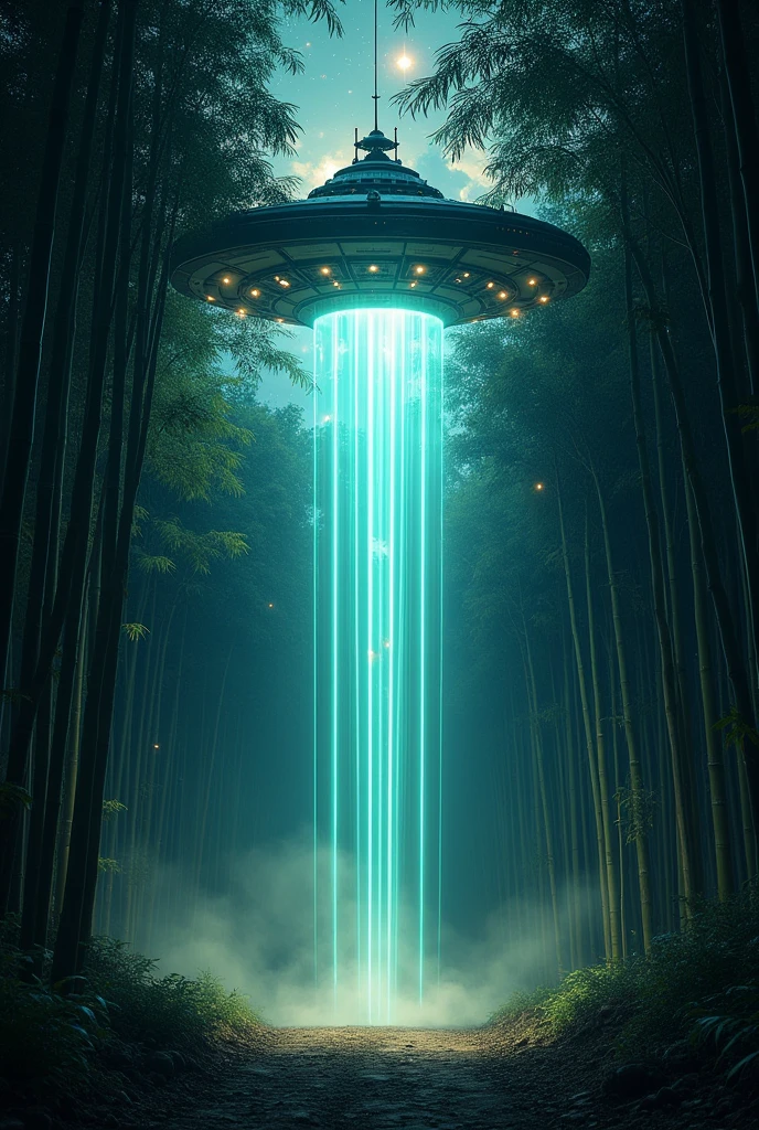 Masterpiece, bamboo, bambooの断面から拡散レーザービーム, Shoot down the spaceship, night