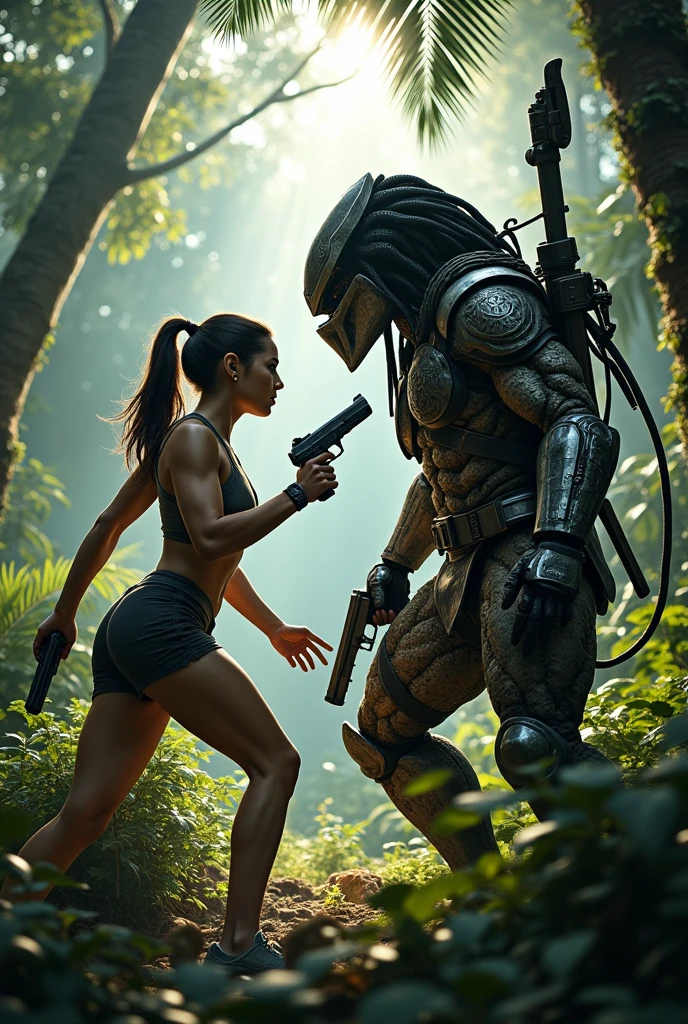 lara croft fights predator