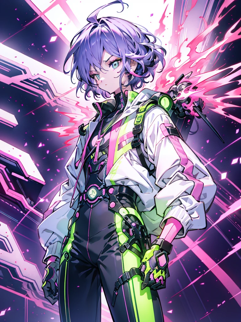 In the neon-lit expanse of CyberHaven, a sprawling metropolis that pulses with technological wonders and shadows that never sleep, resides a vampire boy named Asher. At the tender age of 18, he embodies the enigmatic fusion of ancient darkness and futuristic aesthetics. Explore the intricately detailed world of Asher: Hair: Asher's hair is a vibrant tapestry of black, white, and shades of purple, an artistic homage to the ever-evolving cyberpunk aesthetic. These electrifying colors intertwine, reflecting the neon lights that bathe the city's streets. His hair is styled in a dynamic fashion, a blend of sleek and spiked elements, echoing the fusion of tradition and futurism. Glasses: Adorning his face, Asher's glasses embody cutting-edge technology with a touch of retro charm. The frames are sleek and silver, intricately designed with embedded microcircuitry that enhances his vision in the augmented reality of CyberHaven. The lenses possess a subtle holographic shimmer, providing him with an overlay of data and information within his field of view. Eyes: Beneath the tinted lenses of his glasses, Asher's eyes glimmer with an ethereal glow, a vibrant shade of amethyst that seems to radiate with electric energy. They hold an intensity that reflects his profound connection to the nocturnal world and his unyielding thirst for both knowledge and the life essence that sustains him. Cybernetic Enhancements: Within the cyberpunk realm, Asher has embraced technological augmentations that coexist with his vampiric nature. Tracing along his arms and neck, faintly glowing circuitry tattoos blend seamlessly with his skin, enhancing his reflexes and senses. These enhancements are a testament to his ability to adapt and thrive in the ever, highly detailed face, highly detailed eyes,potrait