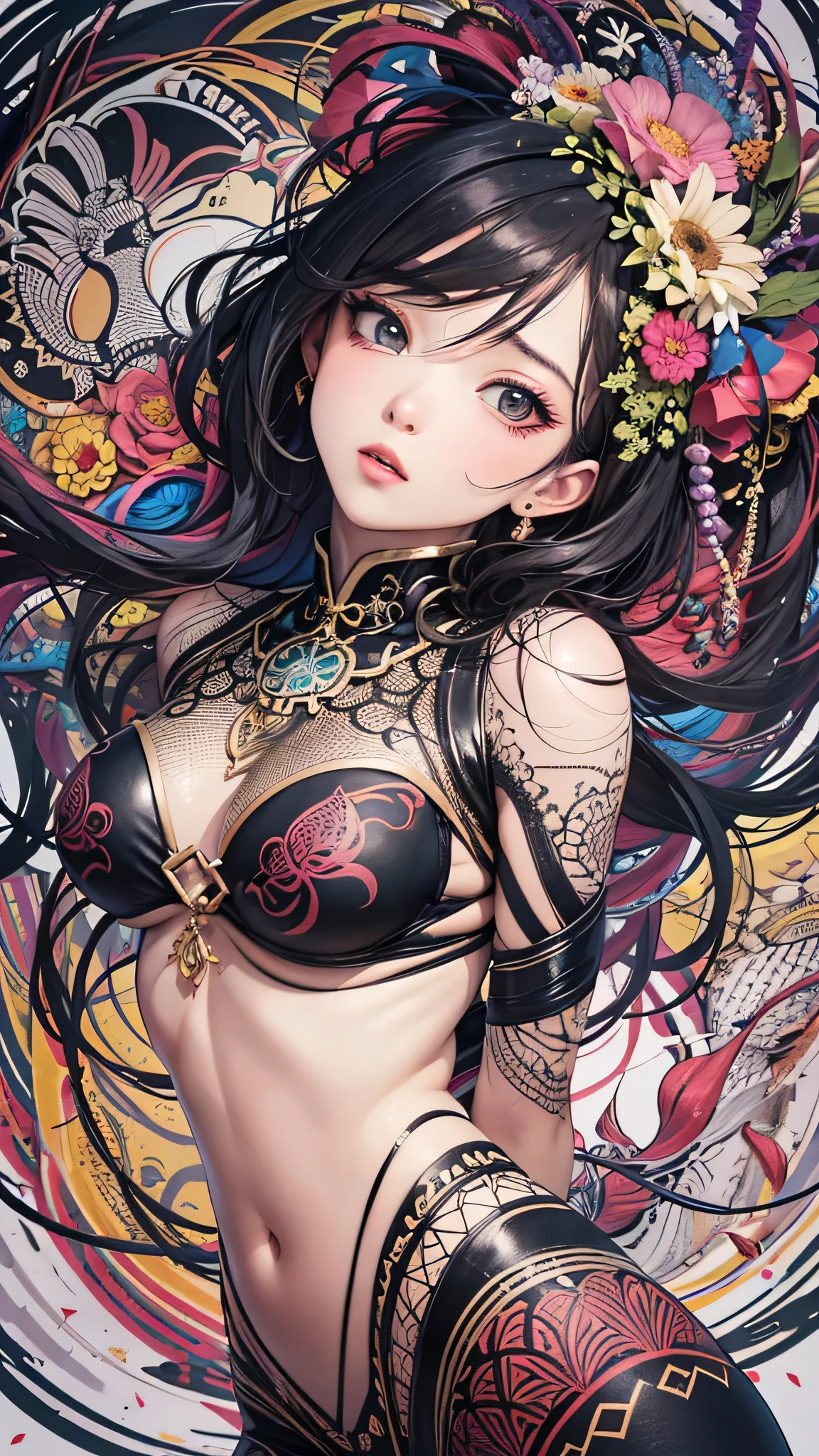 Official Art, unity 8k wallpaper, Super detailed, beautifully、aesthetic, masterpiece, Highest quality, Chinese style, (zenTangle, Mandala, Tangle, enTangle), Flower Ecstasy, One person, Very detailed, Dynamic Angle, Cowboy Shot, The most beautiful form of chaos, elegant, Brutalist design, Vibrant colors, Romanticism, James Jean, Robbie Dowie Anton, Ross Tran, Francis Bacon, It was freezing cold, Adrian's genius, Petra Cortright, Gerhard Richter, takato yamamoto, Ashley Wood, Atmospheric