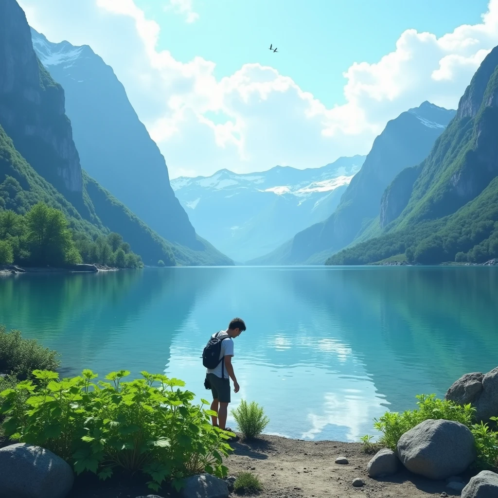 Crystal clear lake、The moment I touched the plant、His heart、as if々in tranquil lakes and majestic mountains。Forgetting everything、feeling the chirping of birds and the sound of water., naturally calms down、stress disappears。Realistic