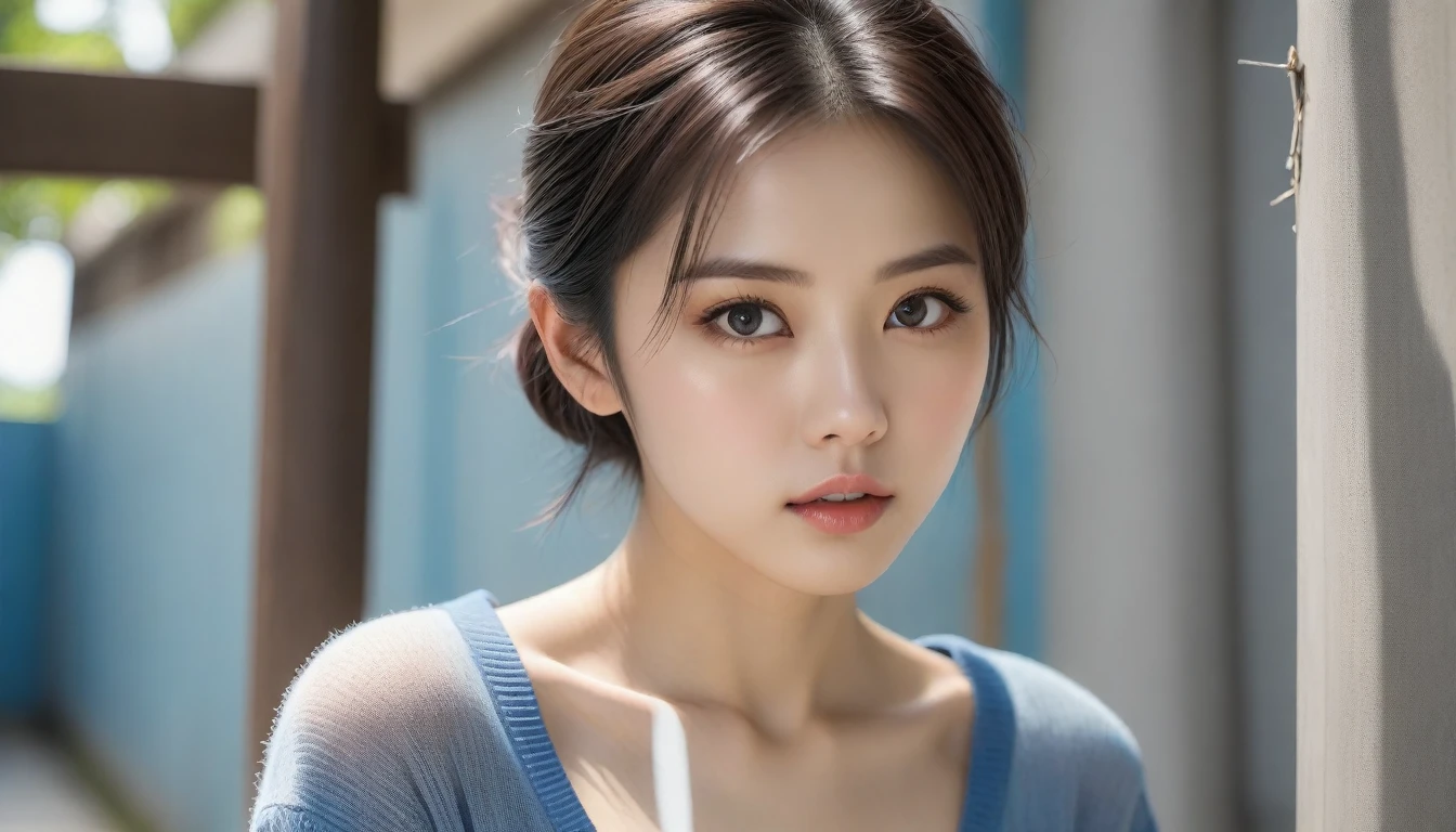 8k, Ultra-high resolution, Highest quality, masterpiece, 三分割法によるphotograph,Surreal, photograph, 1 , (:1.3), cute, cute顔, 細部までBeautiful Eyes, 細かくdetailedに,masterpiece,One Girl:1.2,Japanese women,Young Wife,cowboy shot,glaring,Black short hair,messy hair,(Dirty work clothes:1.3),Staring through the wire mesh,Blue Collar,Factory wall,(Beautiful attention to detail),Subtle details, detailedな顔,anger,Attractive eyes,(ポートレートphotograph:1.4),(Photorealistic images:1.4),Fantasy art,(Beautiful Face:1.4),美しくAttractive eyes、Beautiful Eyes、Grayscale 16Bits,(Tight waist:1.4)、(Beautiful with perfect body proportions:1.4),Pink Lips,Looking at the audience,(((Ideal body type))),A-cup small breasts :2,、Portraiture:2、Perfect Anatomy、鮮明なdetailed、detailed,Fashion magazine cover,Thin lips,完璧でBeautiful Face ,完璧でcute顔, Skin with attention to detail, Perfect limbs、Narrow waist,Surreal,Light and shadow,darkness