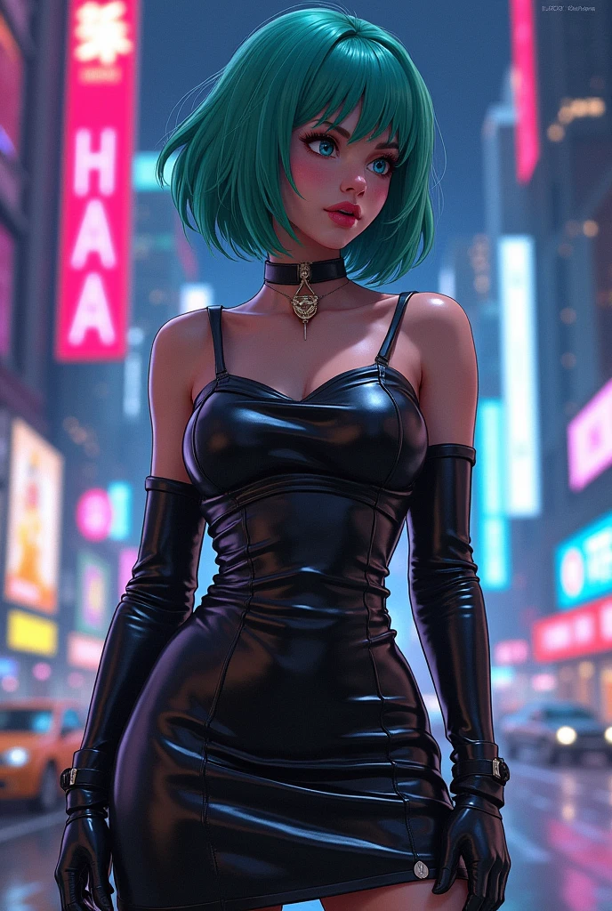 Bulma wearing a leather dress.