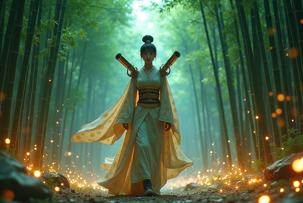 Princess Kaguya, Equipped with bamboo on both shoulders, Laser beams from bamboo, Bamboo is a cannon, bamboo forest, Super Robot Wars