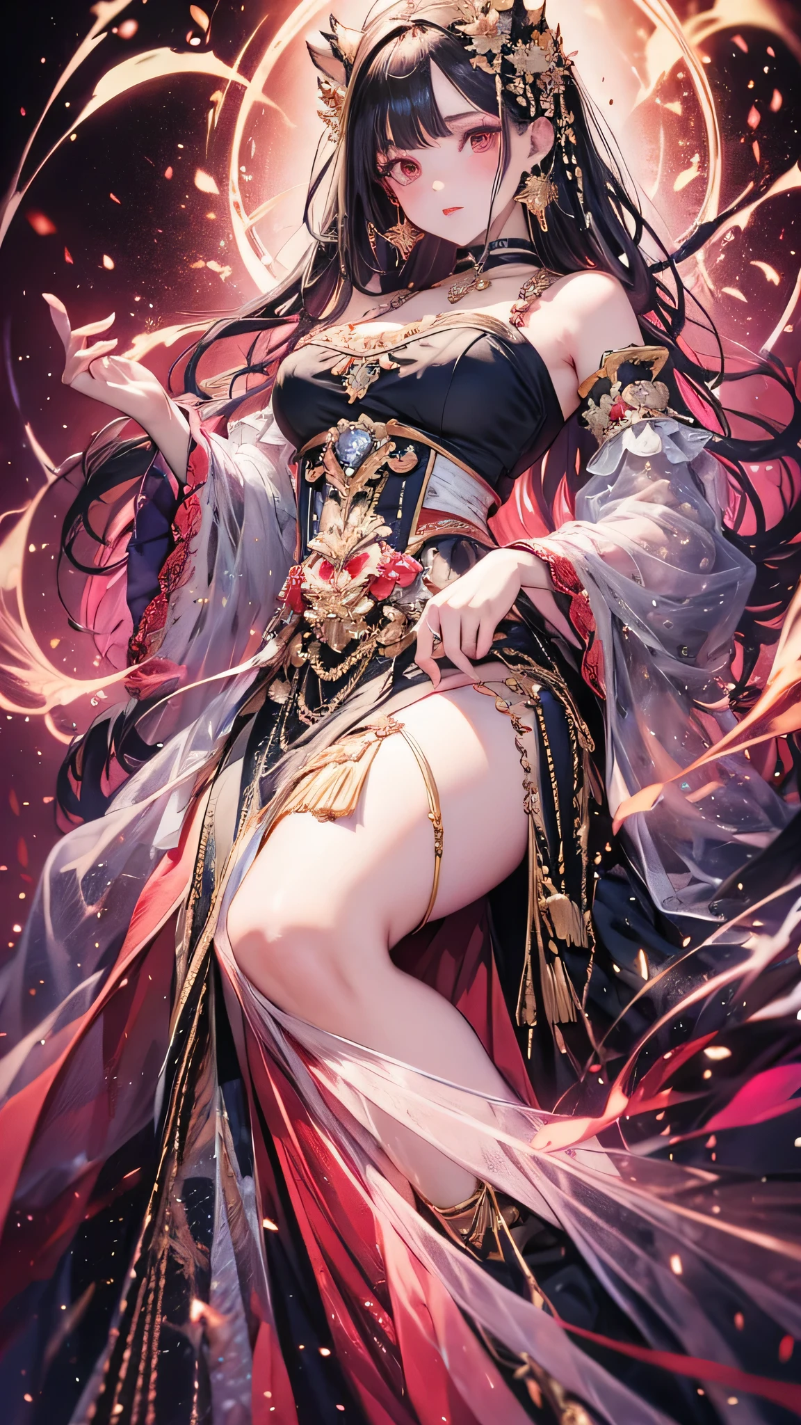 (masterpiece, Highest quality, Highest quality, Official Art, beautifully、aesthetic:1.2), (One beautiful woman:1.3), Very detailed,(Fractal Art:1.2),colorful,Most detailed,(Tangled:1.2), (Dynamic pose), (Abstract background:1.5), (Traditional Costume:1.2), (Glowing Skin), (Many colors:1.4),
