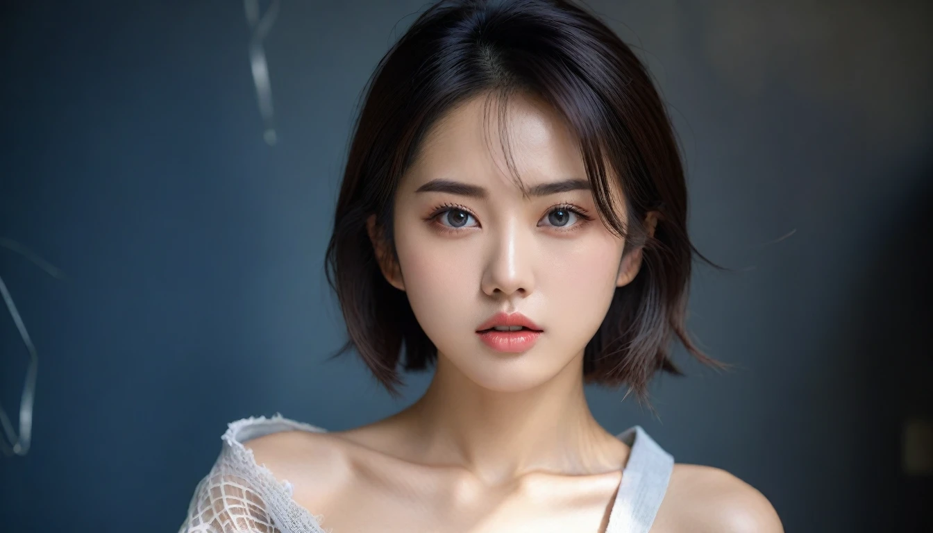 8k, Ultra-high resolution, Highest quality, masterpiece, 三分割法によるphotograph,Surreal, photograph, 1 , (:1.3), cute, cute顔, 細部までBeautiful Eyes, 細かくdetailedに,masterpiece,One Girl:1.2,Japanese women,Young Wife,cowboy shot,glaring,Black short hair,messy hair,(Dirty work clothes:1.3),Staring through the wire mesh,Blue Collar,Factory wall,(Beautiful attention to detail),Subtle details, detailedな顔,anger,Attractive eyes,(ポートレートphotograph:1.4),(Photorealistic images:1.4),Fantasy art,(Beautiful Face:1.4),美しくAttractive eyes、Beautiful Eyes、Grayscale 16Bits,(Tight waist:1.4)、(Beautiful with perfect body proportions:1.4),Pink Lips,Looking at the audience,(((Ideal body type))),A-cup small breasts :2,、Portraiture:2、Perfect Anatomy、鮮明なdetailed、detailed,Fashion magazine cover,Thin lips,完璧でBeautiful Face ,完璧でcute顔, Skin with attention to detail, Perfect limbs、Narrow waist,Surreal,Light and shadow,darkness