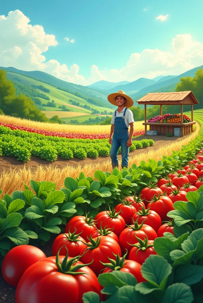 Create an image about organic farming that contains various species of crops.