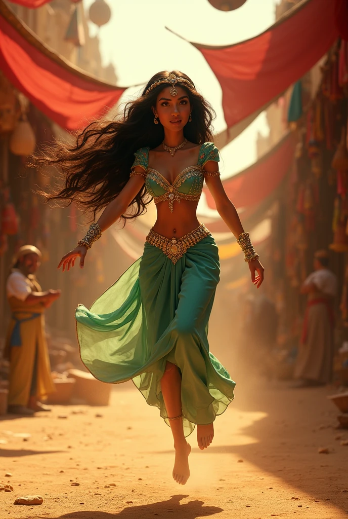 Stunning Princess Jasmine, photo in 8k, in action, cinematic.