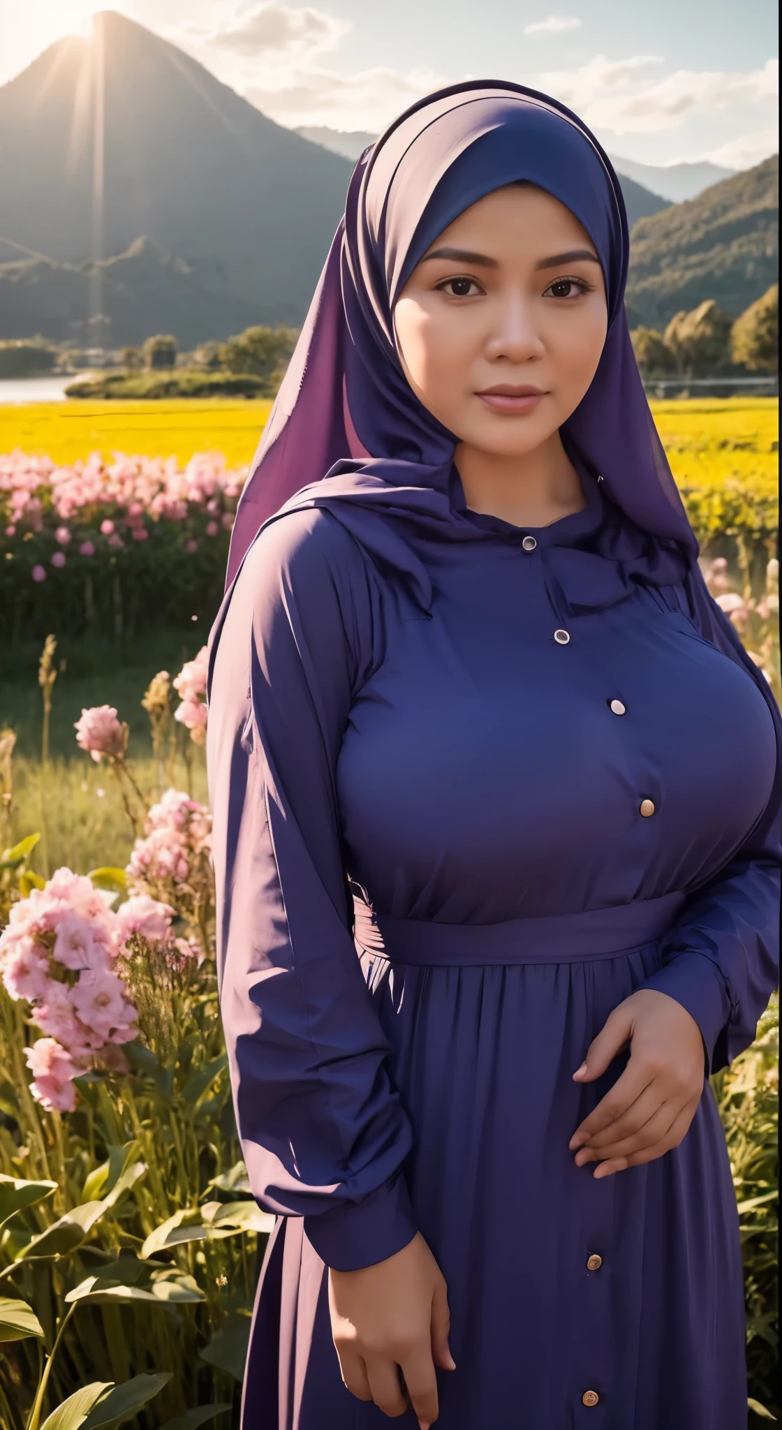 50 years Old, Hijab Indonesian mature woman, Big Tits : 66.9, Gamis, Breast out from her clothes : 1.9, at doctor office, Dark light, at Nighttime