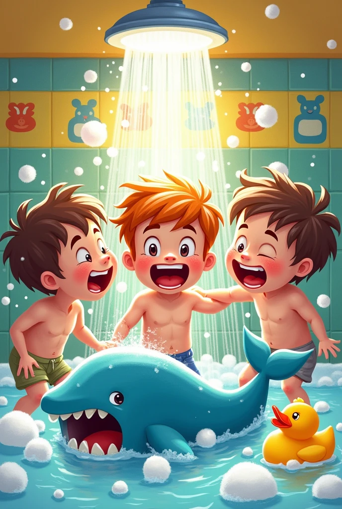 Boys cartoon playing in the shower