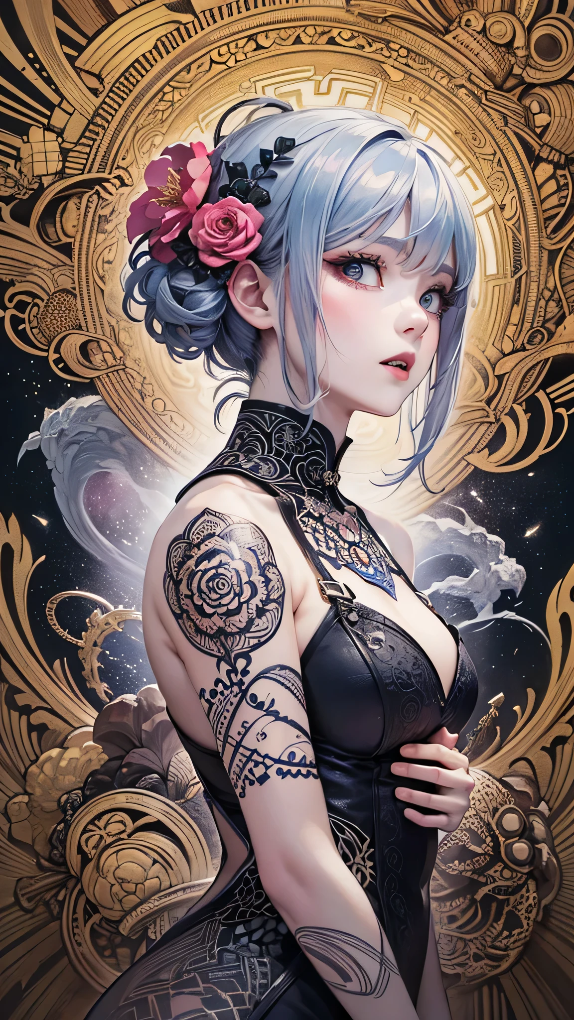 Official Art, unity 8k wallpaper, Super detailed, beautifully、aesthetic, masterpiece, Highest quality, Chinese style, (zenTangle, Mandala, Tangle, enTangle), Flower Ecstasy, One person, Very detailed, Dynamic Angle, Cowboy Shot, The most beautiful form of chaos, elegant, Brutalist design, Vibrant colors, Romanticism, James Jean, Robbie Dowie Anton, Ross Tran, Francis Bacon, It was freezing cold, Adrian's genius, Petra Cortright, Gerhard Richter, takato yamamoto, Ashley Wood, Atmospheric
