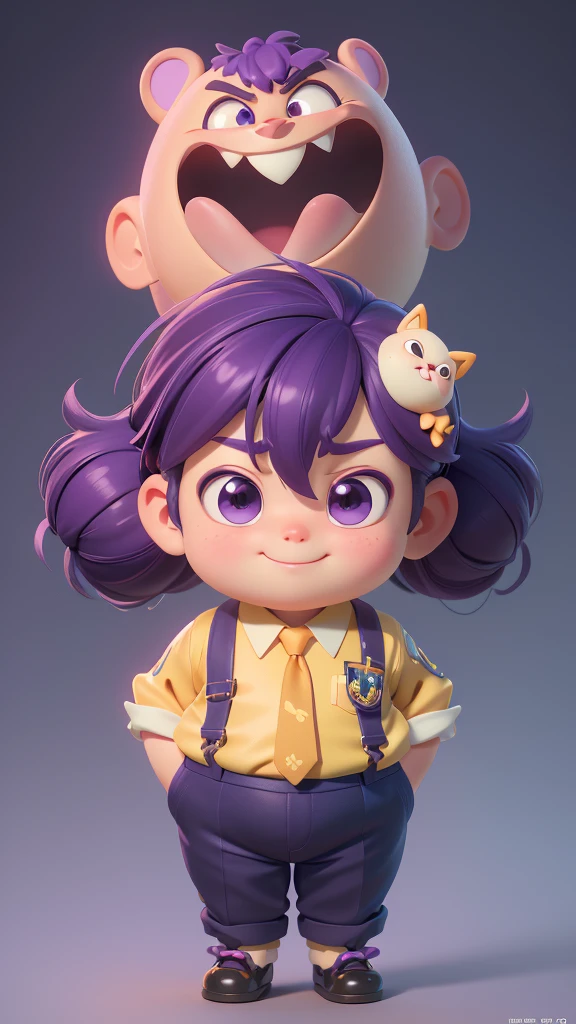 (The best quality at its best,4K,8k,High resolution,masterpiece:1.2),Super detailed,(Actual,Realistically,Realistically:1.37)A happy little very fat boy。He is the president。suit。Purple Hair。Purple tie。Highly detailed characters, Anime style 3D, Algorithm animation, Rosco style, Cute and complex digital art, Highly detailed charactersデザイン, Close-up of a person, Realistic anime 3D style, Children art station、Pixar Style,Unique Pose、Pixar Style