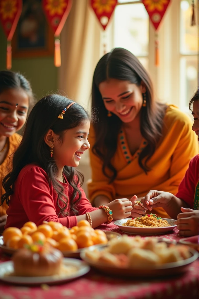 Rakshabandhan, often abbreviated as Rakhi, is a traditional Hindu festival celebrated in India and among Indian communities worldwide. It typically involves sisters tying a protective thread or "rakhi" around their brothers' wrists. In return, brothers give gifts and promise to protect their sisters. The festival celebrates the bond between siblings and is observed with various rituals, feasts, and family gatherings.