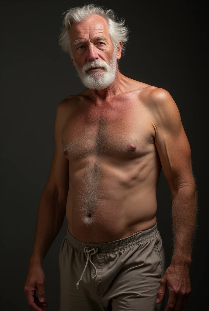 Human Male，elderly，Nipples played with，Sweating，Topless，Nipple，Exposing lower body，high quality，best quality，Big dick