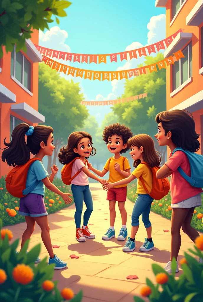 Create a picture of ice breaking activity done by students in school make a theme page for video in the form of illustrations