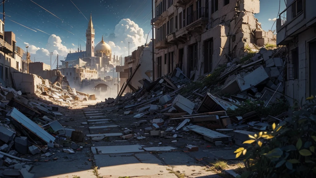 (masterpiece)),((Highest quality)),((High Detail)),nobody,background, fantasy, Vision, sf, comet, Rubble