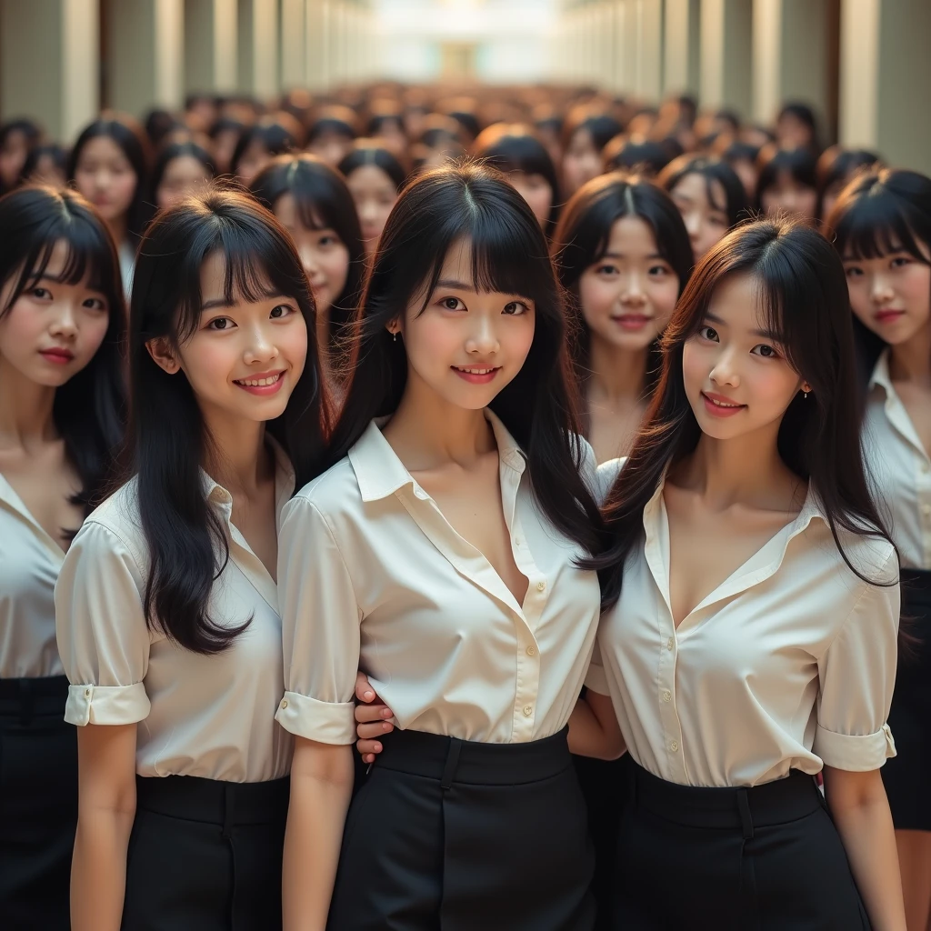 (Perfect Clone girls Raw Photography Art), (16K, Highest quality, Ultra-high resolution, Unrealistic, Unparalleled scale, A world of cloned girls multiplying, Ultra-realistic), (Japanese, woman, 26-year-old), (((((Small face, (((((Thick black hair, Semi-long hair)))))))))), ((Very beautiful detailed girls, Accurate body structure, Very detailed body, (((((Big Breasts, J-Cup))))), (((White shirt, I can see the cleavage, Black Mini Skirt))), ((Dark Eyes, Mature face, Cute Smile, A gentle gaze)), (((((Happy laughter))))), (((((Very detailed, 1girl-1,000,000cloning))))), (((100girls), (6+girls), multiple girls))), (((((A very detailed and precise description of the doppelganger, Perfectly the same girl, The exact same smile, Perfect same hair, Perfect same clothes, Exactly the same height, Perfect same J-cup))))), (((((clone girls only))))), ((10,000clone girls)), ((1,000,000clone girls)), ((1,000,000,000clone girls)), ((Filling the Earth 1,000,000,000,000,000,000,000,000,000,000,000,000,000人のclone girls=myself, Super dense, Focus on the middle of the group, 無数のmyselfに取り囲まれて幸せ, 無数のmyself同士と溺愛したい, 回りのmyselfも無数のmyselfと溺愛したい, Holding hands, hug, hug, kiss, Touching breasts)), ((1,000,000,000,000,000,000clone girls)), ((1,000,000,000,000,000,000,000,000,000clone girls)), ((The sight of the ultimate super-crowded, 異常なSuper dense, Countless clone girls packed together tightly)), (Bright and soft light, (((((Very detailed and clear hyper-perspective drawing)))))), (((Subject depth extremely shallow)))