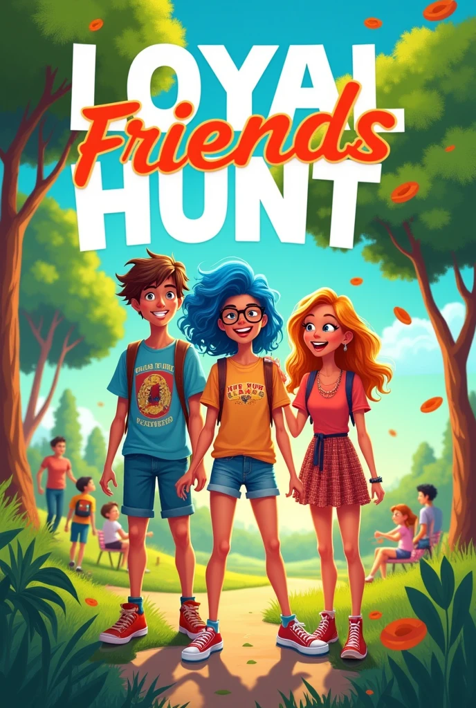 Poster / flyers that say looking for people to add into out friend groups 

Make it creative 
Loyal friends hunt  should be written

Group of three younf friends 