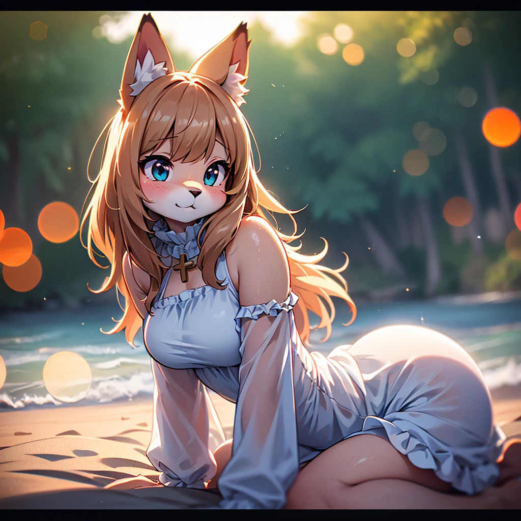 a beautiful adult deer girl on the beach, detailed deer features, detailed realistic face, long eyelashes, porcelain skin, nude, intricate detailed anatomy, standing in the sand, waves crashing behind, golden hour lighting, warm color palette, cinematic lighting, photorealistic, 8k, highres, hyper detailed, masterpiece