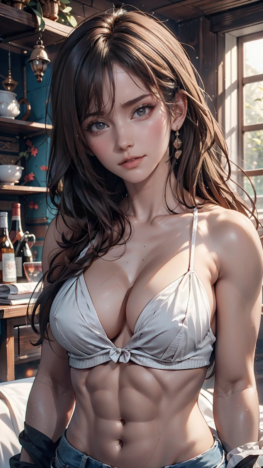masterpiece, Highest quality, Official Art, Highly detailed CG Unity 8k wallpaper: 1.8) Browsing Caution, nude, chest, Areola,,, 24-year-old woman、Attractive Young Woman, (Beautiful Face:1.1), Detailed eyes, Seductive lips, (eye make up:1.2), (中くらいのchest:1.0), (Toned body:1.2), Sexy proportions、Narrow waist
