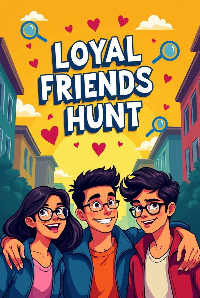 Poster / flyers that say looking for people to add into out friend groups 

Make it creative 
Loyal friends hunt  should be written

Group of three younf friends / guys 
One normal fat with glasses and good looks
Other with good looks 
One who is lanky 
Pakistani