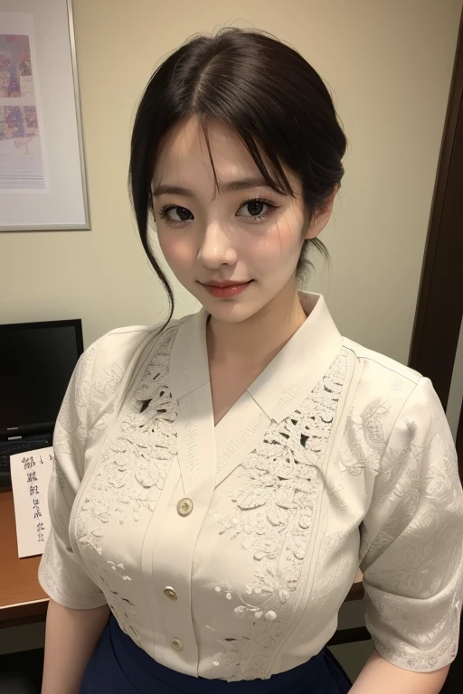 Japanese woman dressed as an office lady、
(((masterpiece))), ((Highest quality)), ((Intricate details)), (((超Realisticな)), Very detailed, Realistic, one person&#39;s,, Perfect hands, Detailed fingers, Beautiful and detailed, short hair,,((Dark blue tight skirt:1.2)), Detailed Background、Dark interior,White blouse,Captivating eyes, Look at the viewers, Butt、Calf、(High heels),(pantyhose),Captivating thighs