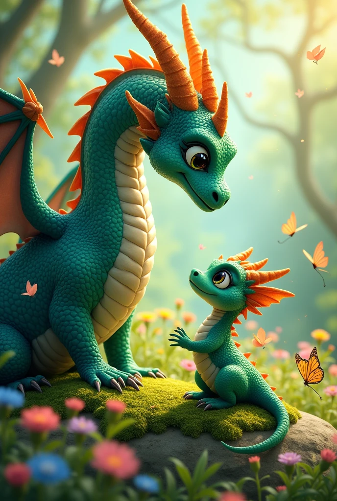 Create a dragon begging mother dragon to give allow him to play (art should be for kids)