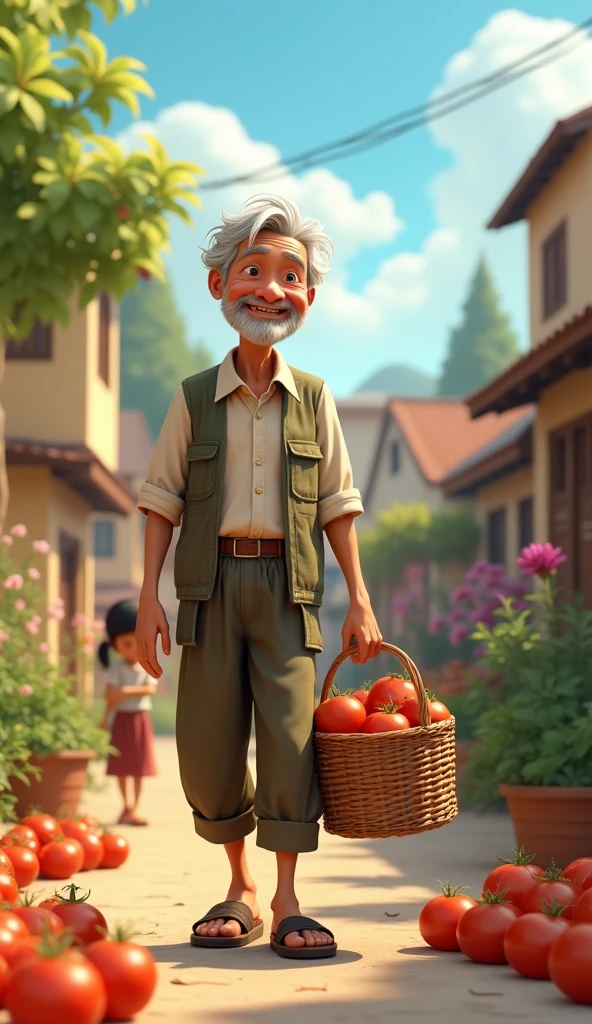 Uncle Tu is an old man, skinny with gray hair and tanned skin. He usually wears simple clothes like old shirts, long pants and sandals. Mr. Tu brought tomatoes to everyone in the neighborhood. 3D Animation