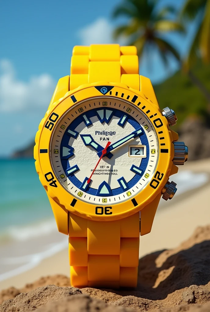 Create a watch, color yellow. Like the flag of the Philippines. For men.
